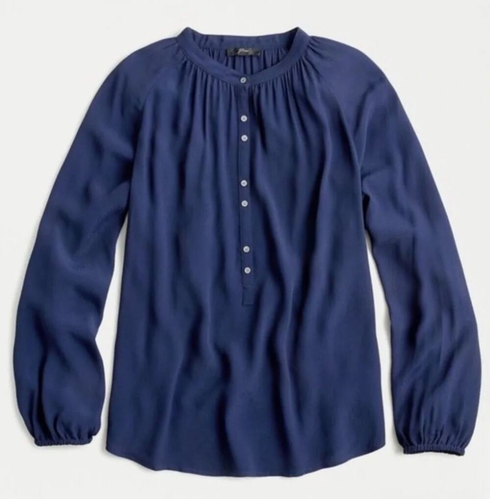 J. Crew Long Sleeve Drapey Popover Top Navy Blue AH108 Size S